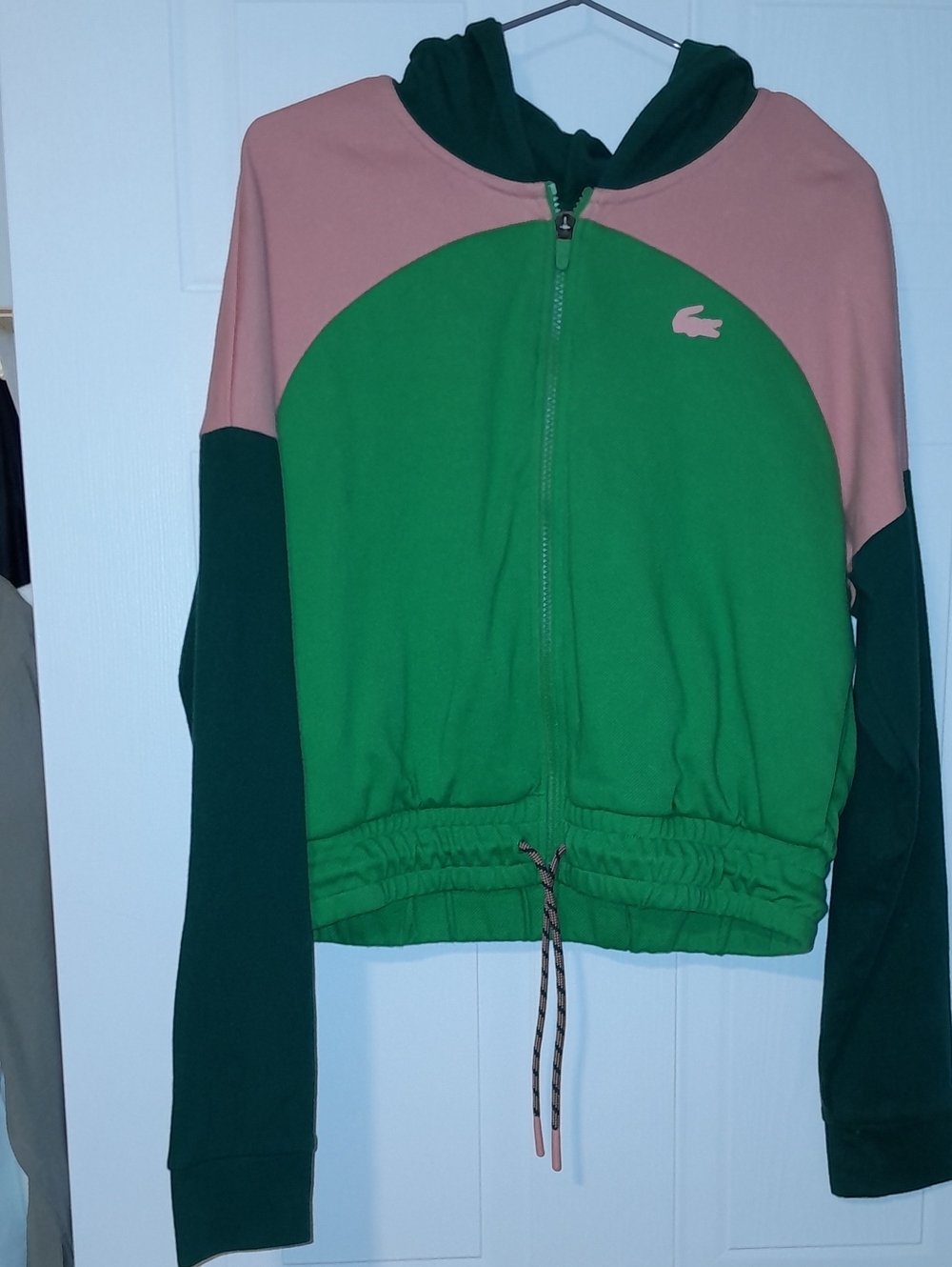 Lacoste Pink & Green Colorblock Hooded Zip Jacket